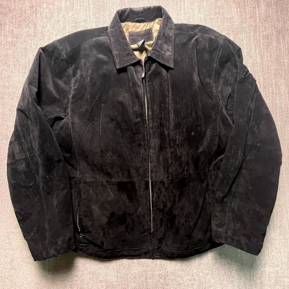 Knightsbridge Leather Jacket Mens XL Black Full Zip Suede Collared Classic 593